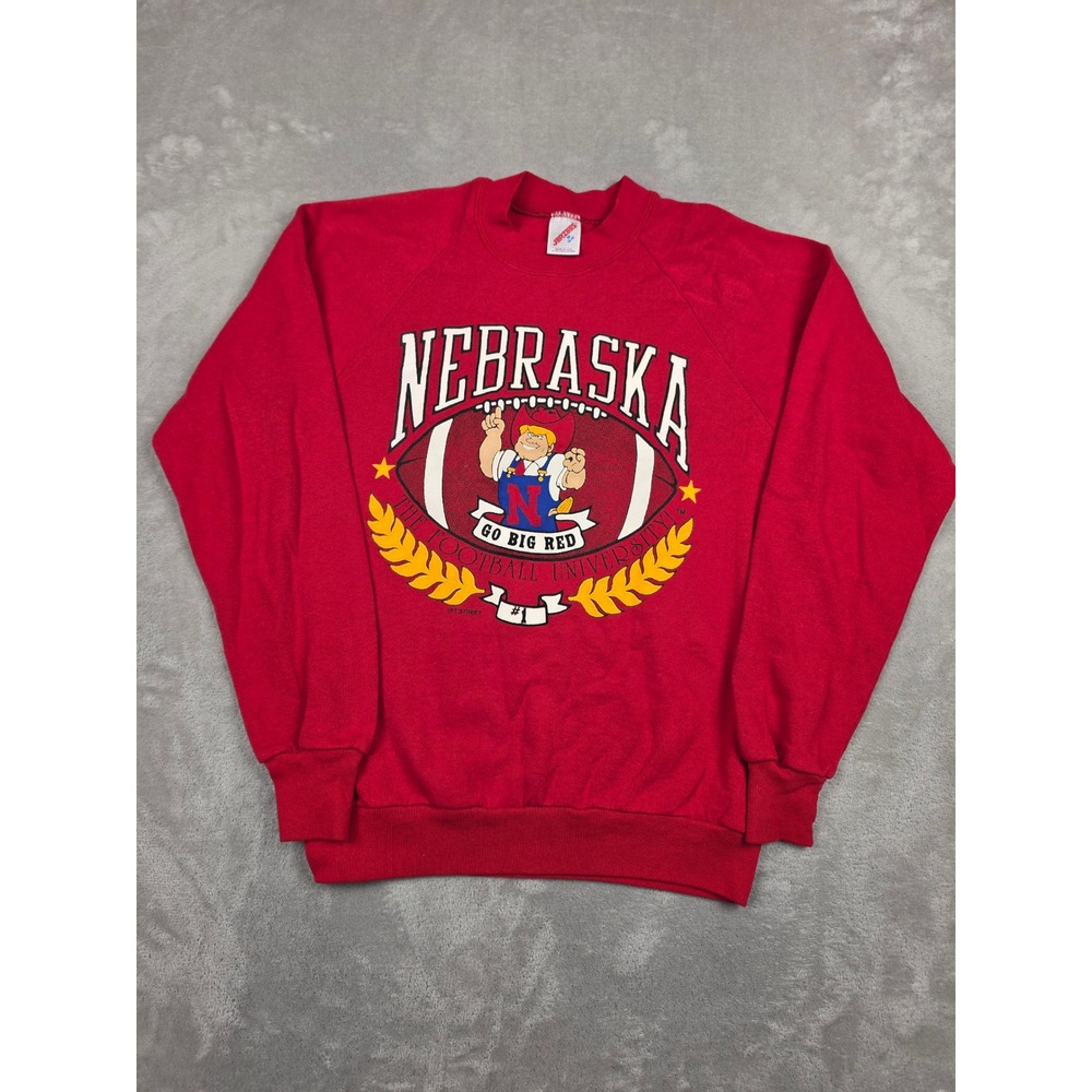 Vintage Jerzees Sweatshirt Women M Fit S Red Nebraska Go Big Red Football Raglan